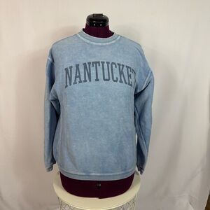 Corded Crew Nantucket Ribbed Crewneck Pullover Small Blue Coastal Sweatshirt
